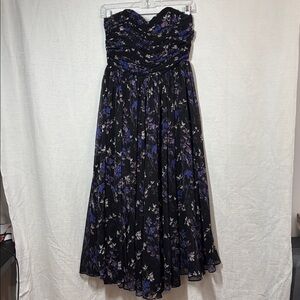 Candela Strapless Floral Black Midi Dress – Size XS